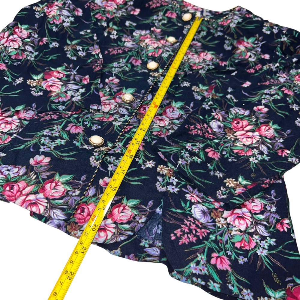 Vintage 80s 90s Good Times Navy Floral Skirt Set Pearl Buttons Size 14 USA - Picture 9 of 13